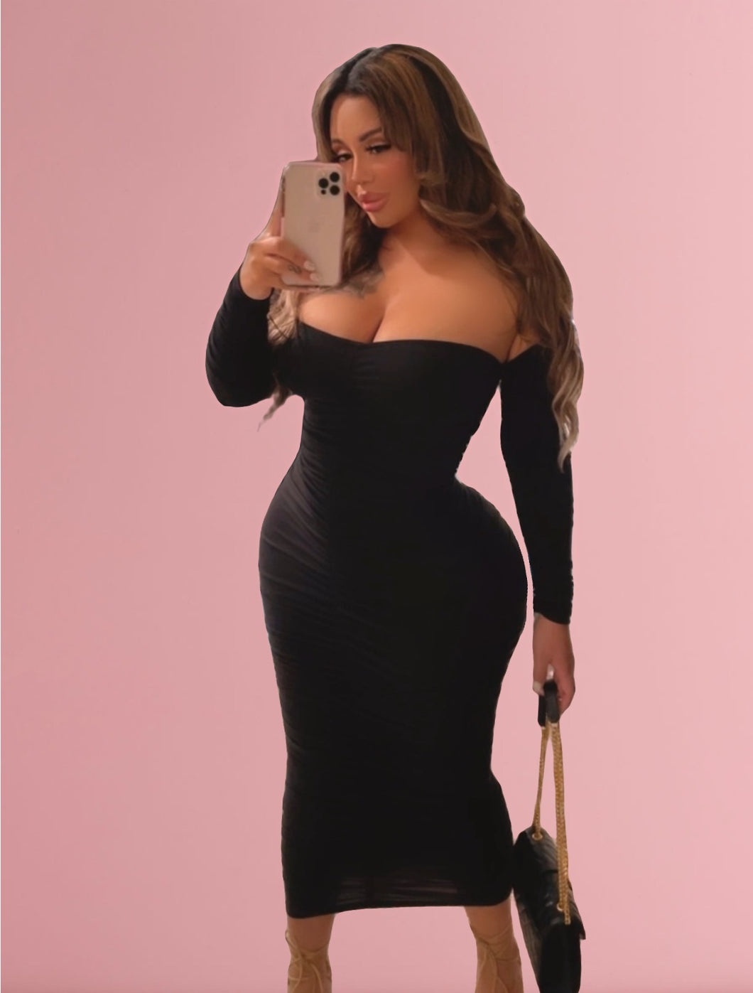 Jessica Rabbit Ruched Midi Dress - Black⌛️